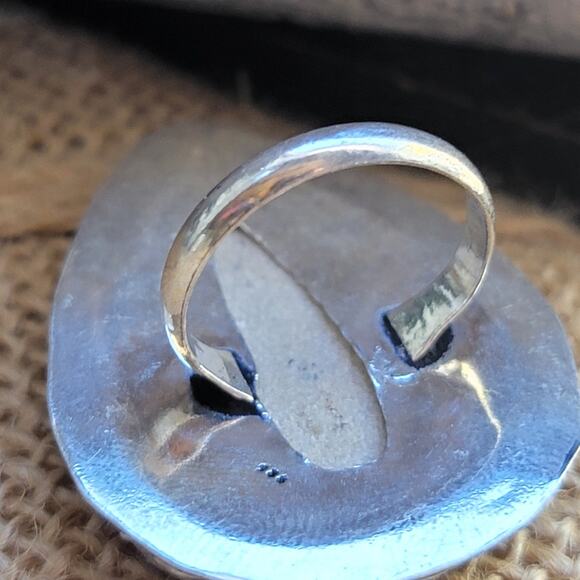 Sterling Silver Dendritic Limestone Ring, Size 6.5, Bohemian Statement Jewelry - Picture 6 of 10